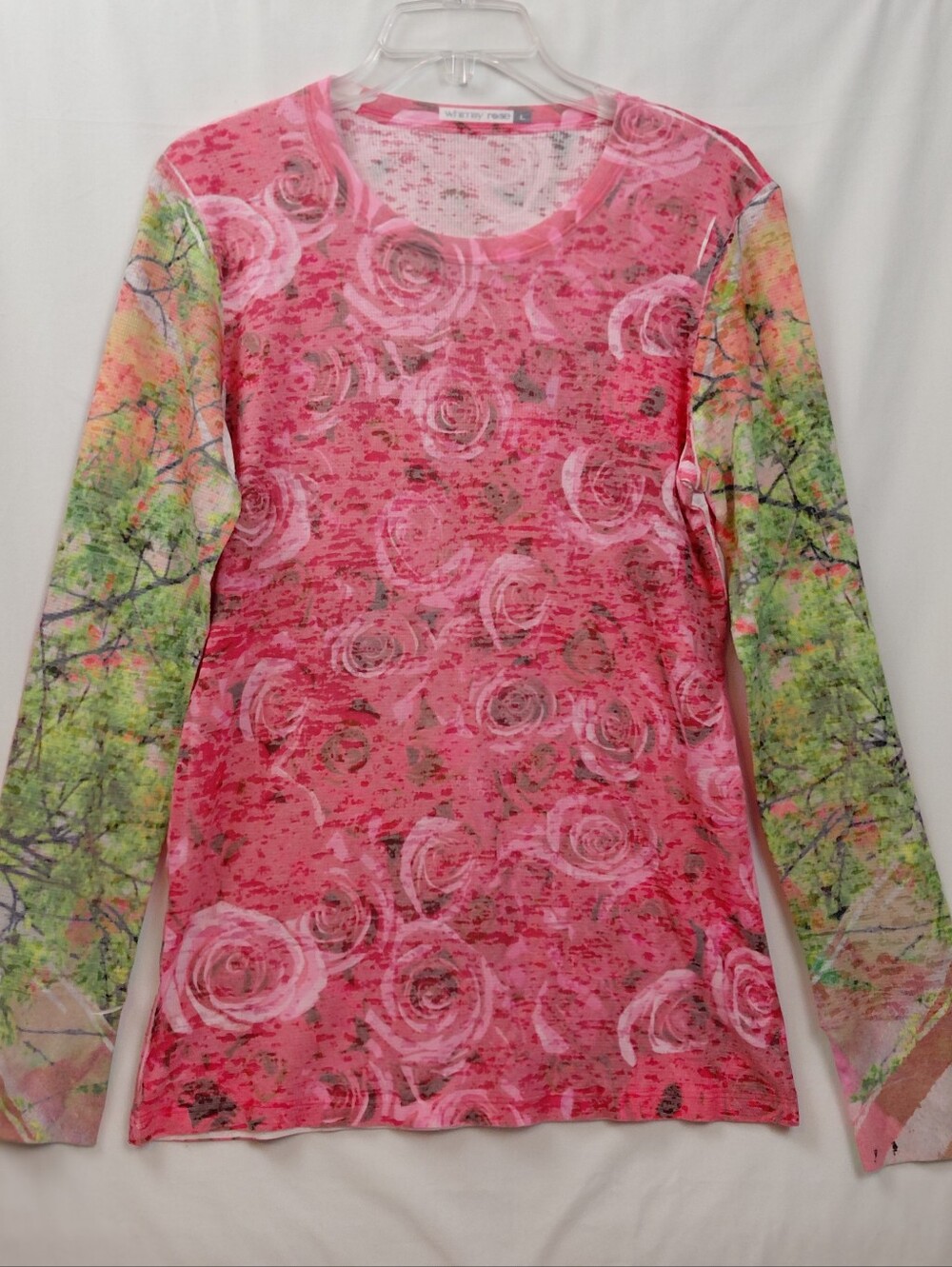 Whimsy Rose Baby Waffle Long Sleeve Shirt Size Large Pink Green Roses